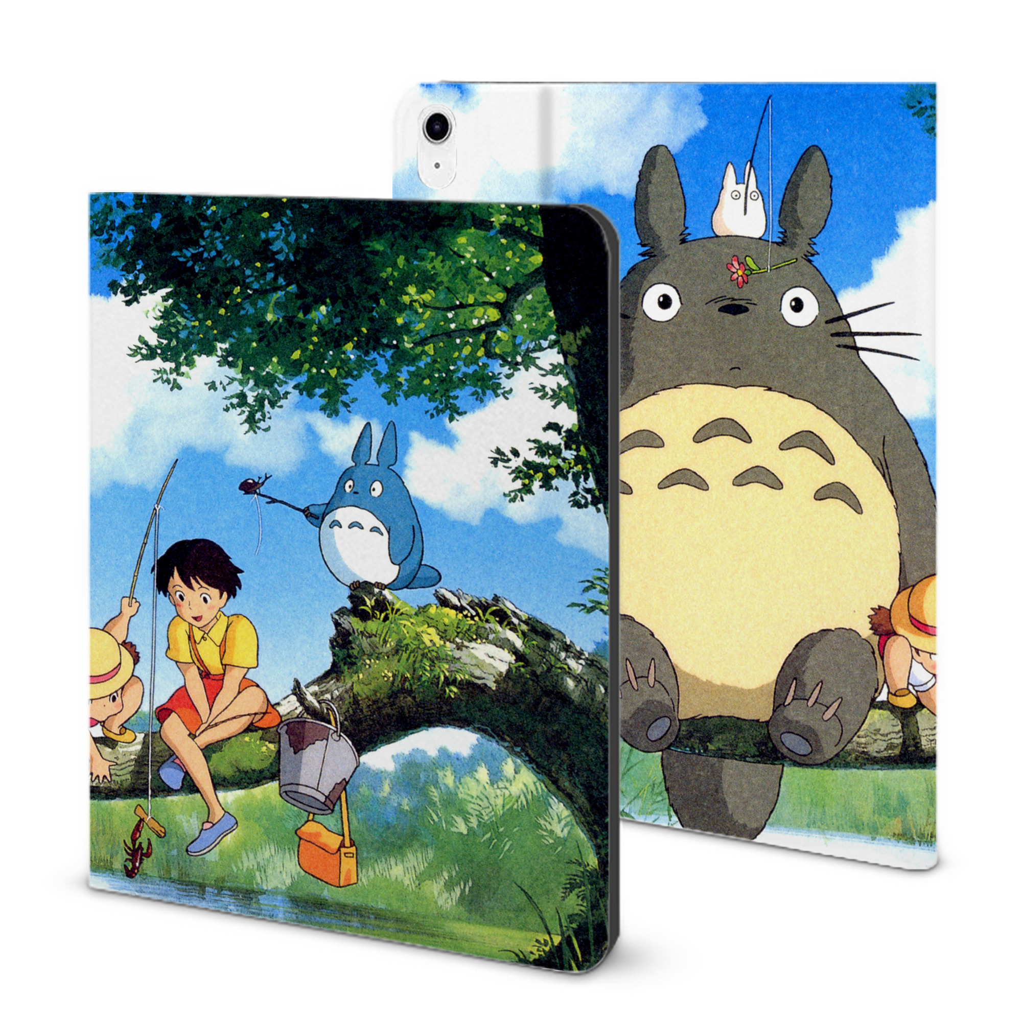 （画像用） となりのトトロ 草壁メイ 草壁サツキ My Neighbor Totoro Satsuki Kusakabe Mei Kusakabe IPad ケース ブック型 PUレザー TPU 耐衝撃 軽量 薄型 ペン収納なし 全面保護 IPad 各モデル対応